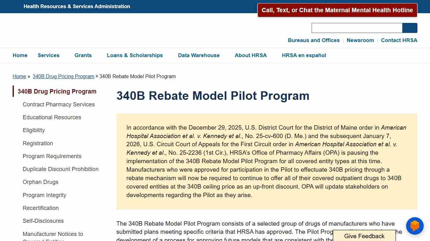 340B Rebate Model Pilot Program HRSA